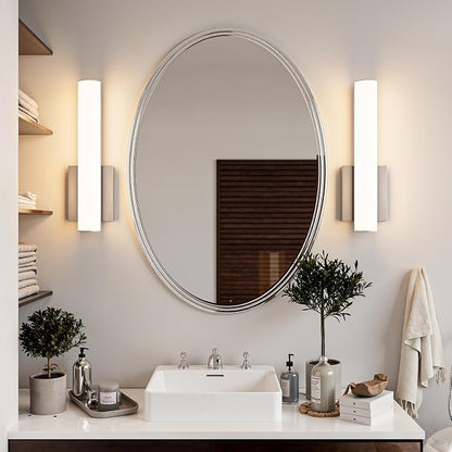 15.7 Inches Modern Bathroom Led Wall Sconces,18W 3000K Hardwired Wall Light with White Acrylic Lampshade,Indoor Bathroom Vanity Light for Mirror Bedroom Living Room Hallway(Nickel,2Pack)