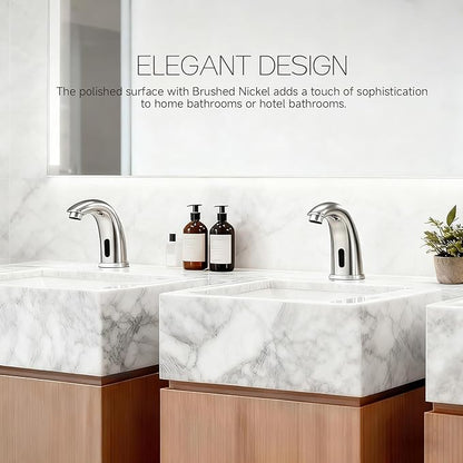 Touchless Bathroom Sink Faucet Automatic Motion Sensor Hands Free Faucet with Hole Cover Plate and Temperature mixing water valve,Commercial Solid Brass Faucet,1 Hole or 3 Hole, AC/DC Powered (Nickel)