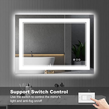48x36 Inch LED Bathroom Mirror with Lights | Front and Backlit, 3 Colors, Dimmable, Memory, Anti Fog, Shatterproof, Horizontal/Vertical, Lighted Mirrors for Bathroom Wall