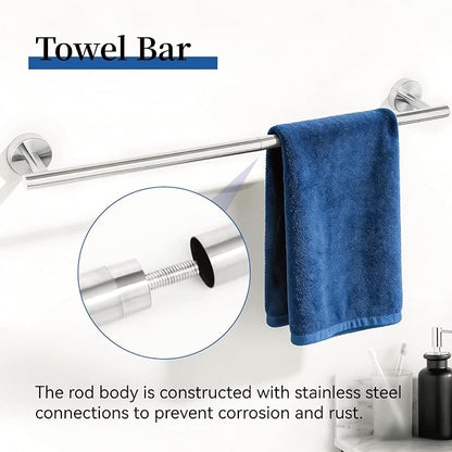 HOMOTEK 4 Pieces Bathroom Accessories Hardware Set, 24 inch Towel Bar, Towel Ring, Robe Hook, Toilet Paper Holder, Stainless Steel Rack Kit Wall Mounted, Brushed Stainless Steel