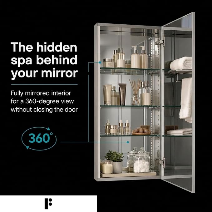 24" x 30" Bathroom Medicine Cabinet, Aluminum Bathroom Vanity, Recessed Medicine Cabinet/Surface Mount, Left and Right Hand Hinged, Mirrored Interior