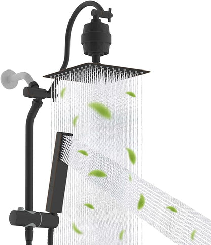 Hibbent 10'' Filtered Shower Head with 4-Spray Handheld, Oil Rubbed Bronze | High Pressure Showerhead Combo, 12'' Adjustable Extension Arm, Shower Filter, Extension Bar, Easy Reach Holder, 71'' Hose