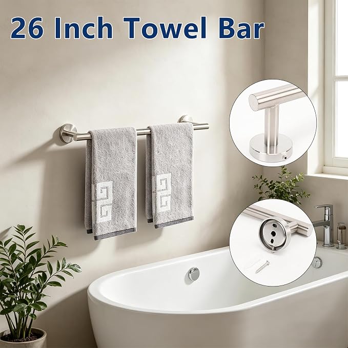 NearMoon Bathroom Accessories Set 6 Pieces, SUS304 Stainless Steel Bathroom Hardware Set, Shower Towel Rack for Kitchen, Towel Holder Wall Mounted (16 Inch, Brushed Nickel)