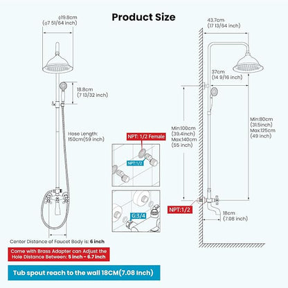gotonovo Exposed Shower System with Spout,Oil Rubbed Bronze,No Shower Shelf | Brass Shower Faucet Set,8’’ Rain Head with Handheld Spray,Swivel Tub Spout,2 Cross Handle,6’’ Hole Distance,Adjustable Height