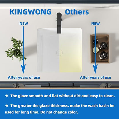 16 Inch Small Square White Undermount Bathroom Sink 16.15" x 16.15" Vanity Under Counter Basin Porcelain Rectangle Vessel Sink for Tiny Place Opening Size 14.17" x 14.17" Lavamanos Para Baños KINGWONG