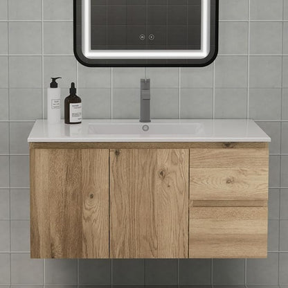 Wall-Mounted Bathroom Vanity with Soft-Close Drawers and Doors – Moisture-Resistant MDF, Space-Saving Design for Modern Bathrooms (Nature Without Sink, 36)
