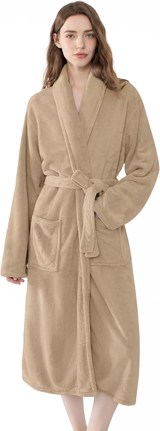 Soft Robe For Women，Warm Plush Bath Robes Female，Spa Towel After Shower Lightweight Long Bathrobe