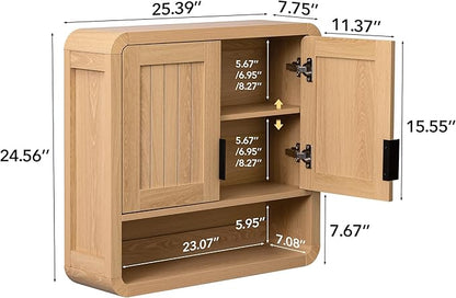 Premium Bathroom Wall Cabinet, Engineered Wood Medicine Cabinet with Soft-Close Doors & Child-Safe Rounded Edges, Modern Farmhouse Storage Organizer for Laundry, Kitchen