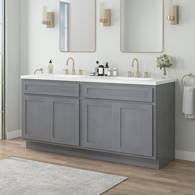 Vanity Art 78 Inch Bathroom Base Cabinet Only, Double Sink Top (Not Include Sink) with Door & Soft Close Hinge, Unassembled Floor Cabinet, Smoke Grey, 2ea 39 Inch Combo