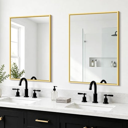 Bathroom Mirror for Wall, 2 Pack 20"x30" Gold Vanity Mirror | Sturdy Rectangular Metal Frame, HD Tempered Glass, Hangs Horizontally or Vertically in Bedroom, Living Room, Entryway