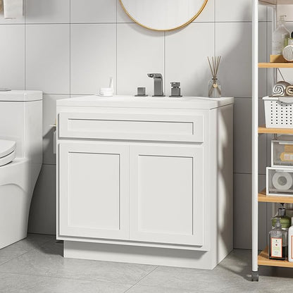 Vanity Art 30 Inch Double Shutter Door Bathroom Vanity Base Cabinet with Soft Closing Shaker Drawer, Strudy Floor Mount Storage Cabinet Organizer for Bedroom, Living Room, Kitchen, VA4030-W
