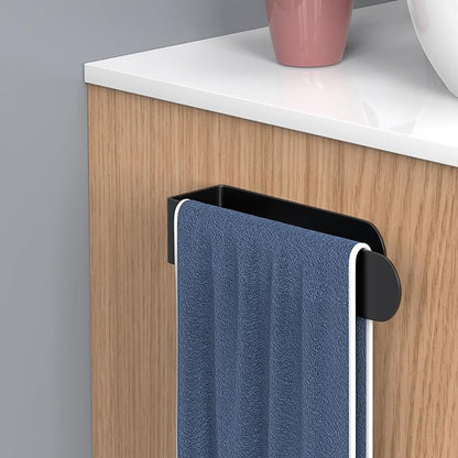 HUFEEOH 2 Pack Adhesive Hand Towel Holder, Sticky Towel Bar Towel Holder Wall Mounted, Stainless Steel Kitchen Towel Holder Hand Towel Rack for Bahtroom Hotel RV Kitchen (Black)