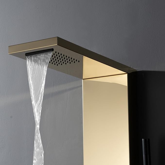 Homevacious Shower Panel Tower System with Rainfall Shower Head,5 Body Jets and Handheld Shower Head,Modern Massage Shower System Polished Gold and Black