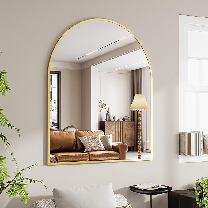 BEAUTYPEAK 36"x48" Arch Bathroom Wall Mirror, Gold | Wall Mounted Vanity Metal Frame Mirror for Bedroom, Entryway, Living Room, Fireplace