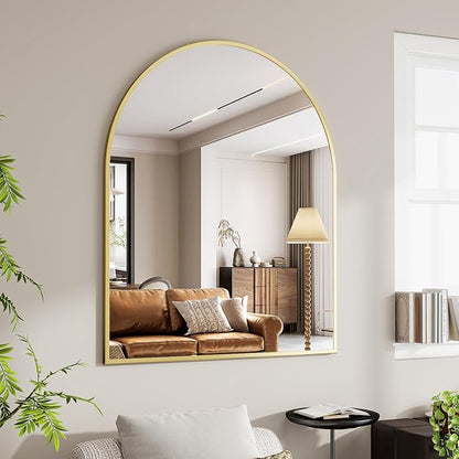 BEAUTYPEAK 36"x48" Arch Bathroom Wall Mirror, Gold | Wall Mounted Vanity Metal Frame Mirror for Bedroom, Entryway, Living Room, Fireplace