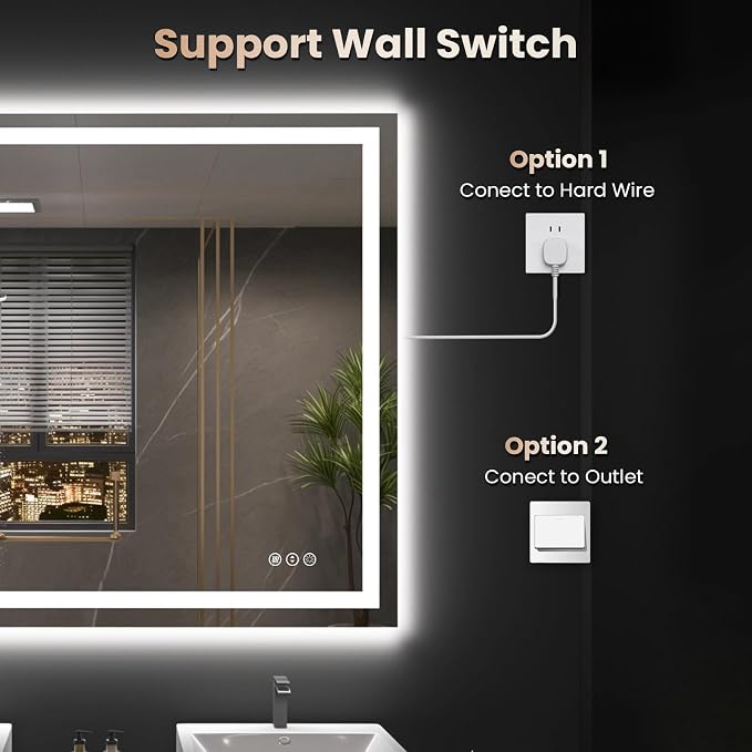 Snowdool 48 x 32 in LED Bathroom Mirror, Front and Backlit, Anti-Fog | Front and Backlit, 3 Color Temperatures, Anti-Fog, Tempered Glass