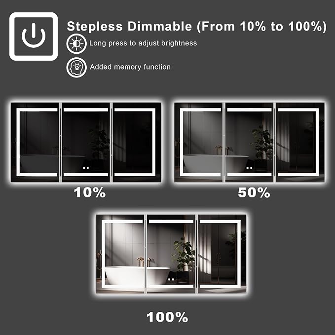 60 x 32 Inch LED Medicine Cabinet with Mirror, Recessed or Surface Mount, Soft Close Hinges, Adjustable Shelves, Silver
