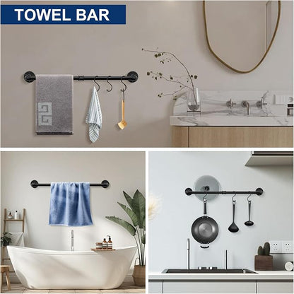 NearMoon 5-Pieces Industrial Pipe Bathroom Hardware Set, Include Towel Bar, Toilet Paper Holder and 3 Robe Hooks, Heavy Duty DIY Style Wall Mounted Rustic Decor Accessories Kit (Black, 24 Inch)