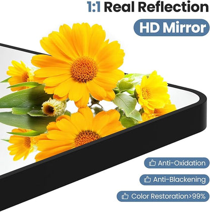 NEWBULIG Bathroom Wall Mirror, Vanity Mirror for Bathroom Sink, 30X48 Inch | Rectangle Rounded Corners, Metal Frame, Bedroom Entryway, Horizontal or Vertical Hang, Black