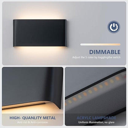 4 Pack 15W Modern LED Wall Sconces, Hardwired Up Down Lights | 5CCT Adjustable 3000K-6500K. Black Indoor Decorative Wall Lamp. Ideal for Hallway, Bedroom, Living room, Stairwell.