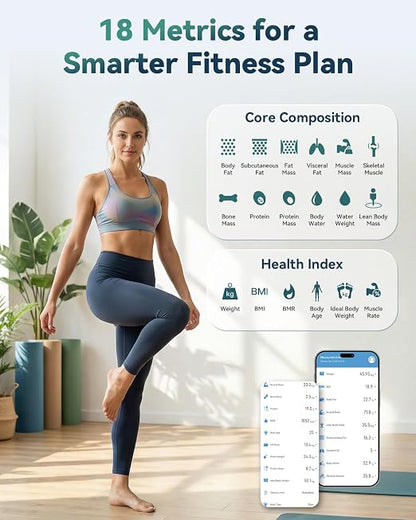 YUHUO Smart Scale for Body Weight and Body Fat, No-Phone Daily Check-Ins with Large LED Display, 4-Electrode Body Composition Scale, BMI Muscle Mass Body Water, 18 Metrics Sync App, 400lb