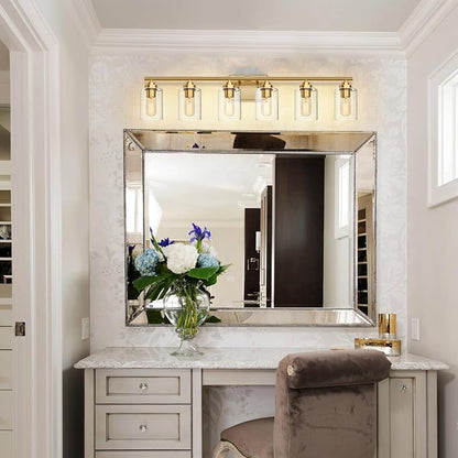 SKEJAO Bathroom Vanity Light Over Mirror,Bathroom Light Fixture Wall Sconce Lighting for Bedroom,Living Room (Gold, 6-Light)