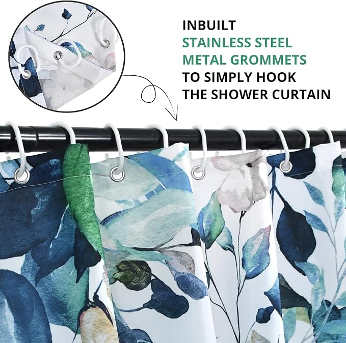 Eucalyptus Shower Curtain, Watercolor Green Leaves Plant Floral Spring Nature Waterproof Fabric Machine Washable with Hooks for Bathroom Bathtub 60Wx72H