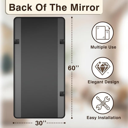 Vanity Bathroom Mirror, 30”x60” Black Bathroom Mirror for Over Sink | HD Tempered Glass, Anti-Rust Frame, Vertical or Horizontal, Wall Mirrors for Bathroom Sink, Living Room, Entryway, Bedroom