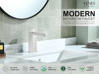 Brushed Nickel Bathroom Faucet 1 Hole, Single Handle Vanity Faucet | Bathroom Sink Faucet with Pop Up Drain & Supply Lines, Lead-Free cUPC & NSF Certified, 1 Handle Faucet for Vanity RV Restroom