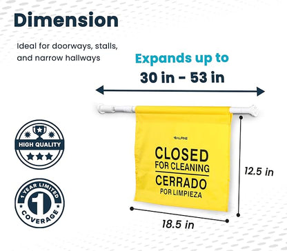 Alpine Restroom Closed for Cleaning Sign - Caution Door Barricade Signs, English & Spanish Yellow Safety Hanging Sign for Commercial Bathrooms Maintenance