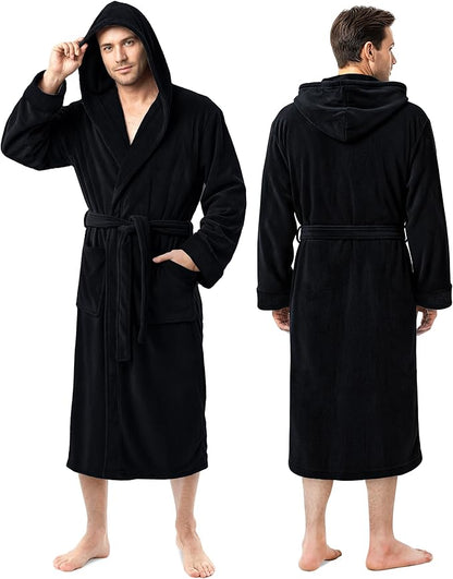 NY Threads Mens Robe with Hood, Luxury Plush Fleece Hooded Mens Bathrobe, Spa Bath Robe for Men