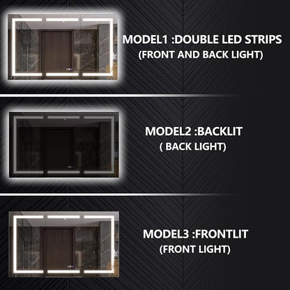 Smart LED Medicine Cabinet with Mirror, 60W×36H Inch Bathroom Storage Medicine Cabinet, 3 Color Stepless Dimming & Anti-Fog, 5X Magnifier, Night Light, 3 Doors, DTC Soft-Close Hinges