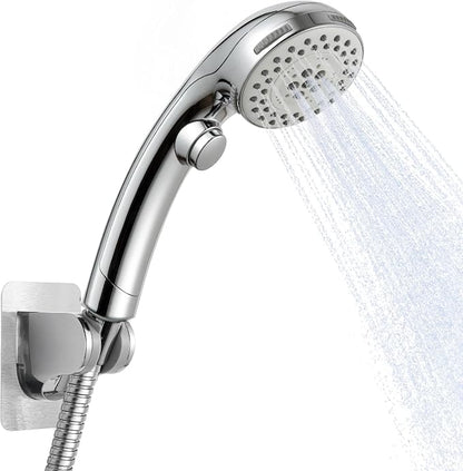 OFFO Handheld Shower Head with Adjustable Shower Head Holder, 5 Mode Handheld Shower Head with On Off Switch for Water Saving, High Flow Showerheads with 60" Stainless Steel Hose, Silver