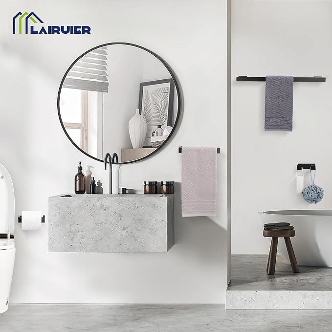 Lairuier Matte Black Bathroom Accessories, 23.6 inches Towel Bar Set | Including Towel Bar, Towel Holder, Toilet Paper Holder, Towel Hook, SUS304 Stainless Steel Bathroom Towel Holder Hardware Set