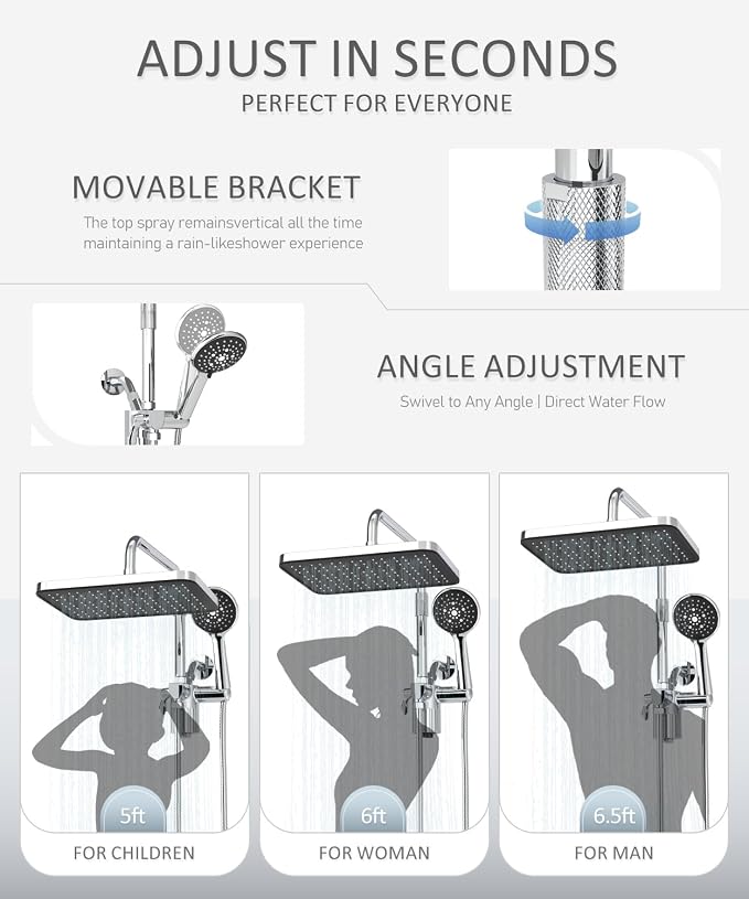 12 Inch Shower Head with Filters Rain Shower Head with Handheld Spray Combo | Filtered Shower Heads with Handheld,High Pressure Rainfall Dual Showerhead,Adjust Height and Angle of Extension Arm,Chrome