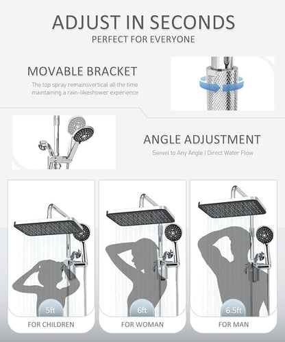 12 Inch Shower Head with Filters Rain Shower Head with Handheld Spray Combo | Filtered Shower Heads with Handheld,High Pressure Rainfall Dual Showerhead,Adjust Height and Angle of Extension Arm,Chrome