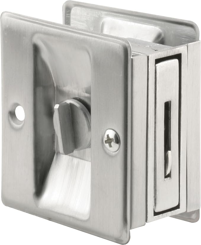 Prime-Line N 7161 Pocket Door Privacy Lock with Pull - Replace Old or Damaged Pocket Door Locks Quickly and Easily - Satin Chrome (Single Pack)