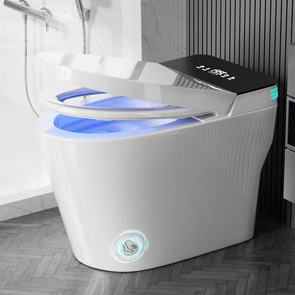 Smart Toilet with Bidet Built In ADA Height 17.7", One Piece Tankless Bidet Toilet with Auto Open Close, Foam Shield, Voice Control Modern Elongated Toilet with Heated Seat, Warm Water & Dryer