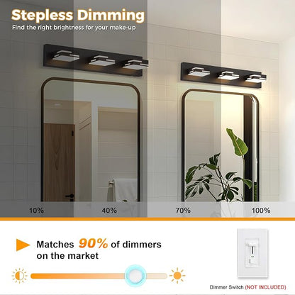 3-Light 5CCT Modern Bathroom Vanity Light Fixtures, 24-Inch 350° Rotatable LED Vanity Lights Over Mirror, Dimmable Matte Black Wall Sconce with Frosted Acrylic Shade