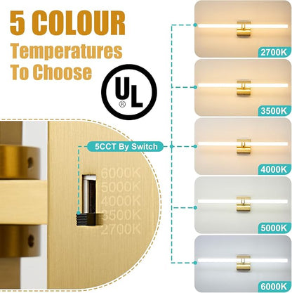 Gold Bathroom Light Fixture LED Vanity Light 30" 5CCT Wall Sconce | LED Dimmable Wall Light Modern 360° Lighting, 28W Hardwired Vanity Light for Bathroom Mirror, Flicker-Free Easy Install