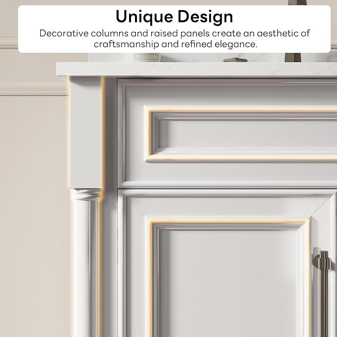 LIKIMIO 30" Bathroom Vanity with Sink, Freestanding Bathroom Vanity with 2 Soft-Close Doors, Engineered Stone Countertop & Undermount Ceramic Sink, Transitional Bathroom Vanity, Easy Assembly, White