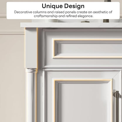 LIKIMIO 30" Bathroom Vanity with Sink, Freestanding Bathroom Vanity with 2 Soft-Close Doors, Engineered Stone Countertop & Undermount Ceramic Sink, Transitional Bathroom Vanity, Easy Assembly, White