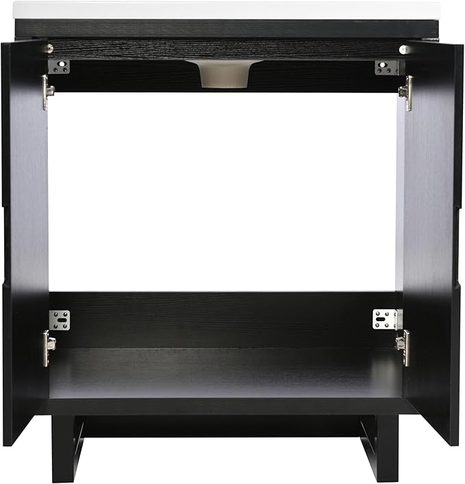 Favfurish 30" Bathroom Vanity with Resin Sink,Undermount Single Basin Bath Vanity Set w/2 Soft Closing Doors,Transitional Freestanding Storage Cabinet,Solid Wood Frame,Black