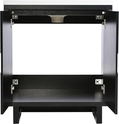 Favfurish 30" Bathroom Vanity with Resin Sink,Undermount Single Basin Bath Vanity Set w/2 Soft Closing Doors,Transitional Freestanding Storage Cabinet,Solid Wood Frame,Black