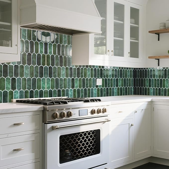 Art3d 10-Pack Arrowhead Design Tile Peel and Stick Backsplash, Dark Green | 12 x 12 Inch, Thickened Design, Heavy-Duty, Stain-Resistant, Durable, for Kitchen, Living Areas, Ideal for New Home Buyers