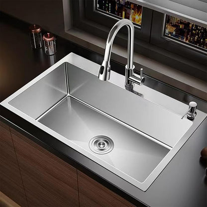 25x22 Inch Drop In Kitchen Sink, 20 Gauge 304 Stainless Steel Single Bowl Top Mount Sinks, Brushed Nickel Handmade Round Corner 25"x22"x9"