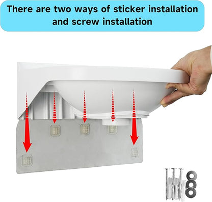 Wall Mount Bathroom Sink 17.7"x13.4" No-Drill Installation Self-Adhesive Wash basin with 1.26 Faucet Hole Bathroom Sinks Floating Vanity Sink for Lavatory Room Basin Plastic Rv Sink for Home Garage