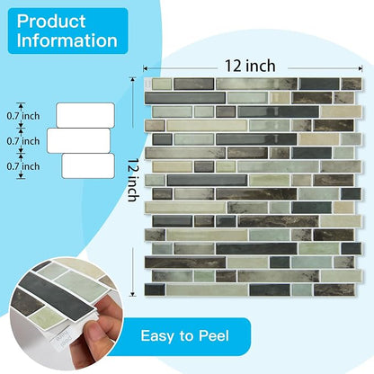 Art3d Linear Design Tile Peel and Stick Backsplash, 10-Sheet, Dark Brown | 12 x 12 Inch, Enhanced Thickness, Warp Resistant, Strong Adhesion, Sturdy, for Kitchen, Bedroom, Ideal for Home Improvement