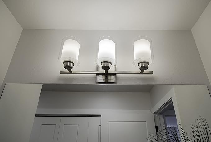 Design House 556159 Oslo Traditional 3-Light Indoor Dimmable Bathroom Vanity Light with Double Glass Shades for Over the Mirror, Satin Nickel