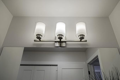 Design House 556159 Oslo Traditional 3-Light Indoor Dimmable Bathroom Vanity Light with Double Glass Shades for Over the Mirror, Satin Nickel